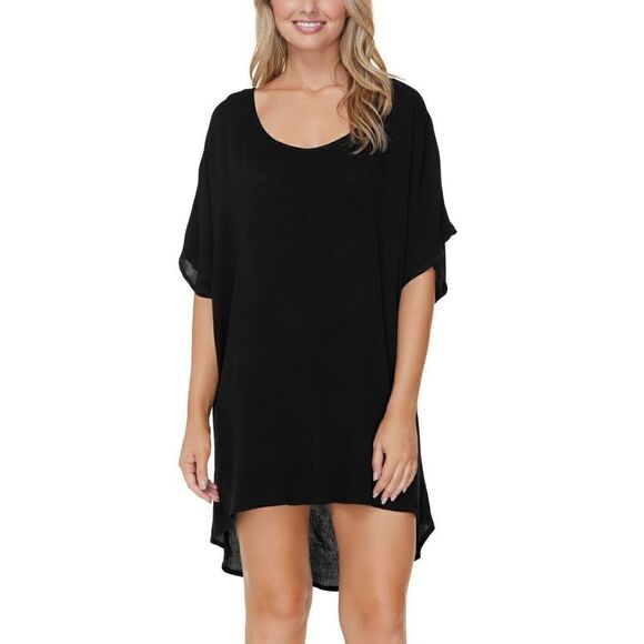 1407 Raisins Solid Kailua Caftan Cover Up BLACK sz L new - Picture 1 of 1